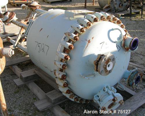 USED: Pfaudler glass lined receiver tank, 100 gallon, 9115 glass, vertical. Approximately 32" diameter x 26" straight side. Hemi bolt-on top, dish bottom. Internal rated 100 psi/FV at 450 deg F. Open...