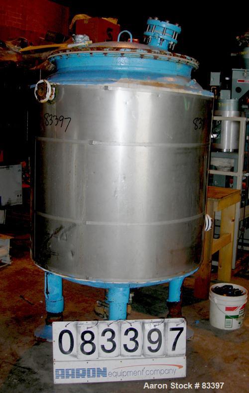 USED: Pfaudler glass lined jacketed receiver tank, 200 gallon, 5015 glass, vertical. 35" diameter x 48" straight side. Dish bolt on top, dish bottom. Internal rated 25 psi at 450 deg F, carbon steel ...
