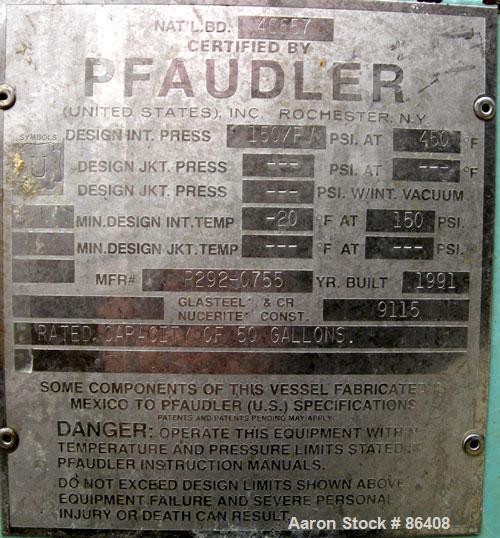 Used 50 Gallon Pfaudler Glass Lined Receiver Tank