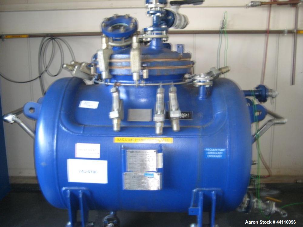 Used Tycon Glass Lined Receiver, 105 gallon (400 Liter) Horizontal . Internal rated 100 psi/FV @ 450 F. Jacket Rated 100 psi/FV @ 450 F. Glass type 808 Blue. S# 9056, NB# 18, Built in 2001, Weight 20...