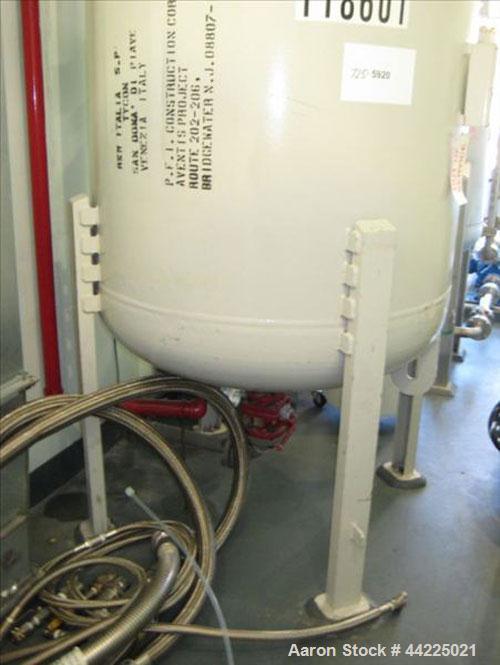 Used Tycon Glass Lined Receiver, 500 Gallons, 808 Glass, Vertical. 48" Diameter x 4'6" straight side, removable dished top, dished bottom. Internal rated 100 psi and full vacuum at 302 degrees F. 24"...