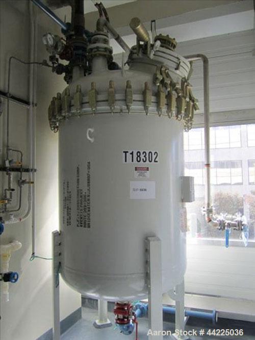 Used Tycon Glass Lined Receiver, 500 Gallon, 808 Glass, Vertical. 48" Diameter x 4'6" straight side, removable dished top, dished bottom. Internal rated 100 psi and full vacuum at 302 degrees F. 24" ...