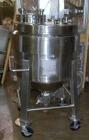 Used Pfaudler Glass Lined Receiver, 30 Gallon. Flat top, coned bottom. Internal rated 100 psi & FV at 450 degrees F.. 9125 Glass, stainless steel exterior. Mounted on legs.