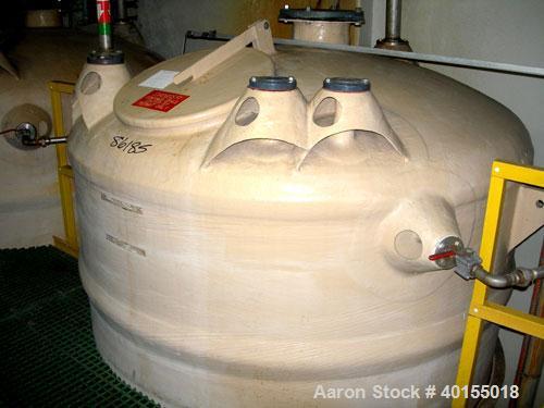 Used:  Justin tank, 3500 gallon, fiberglass, vertical. Approximate 84" diameter x 148" straight side. Dished top, flat bottom. 23" top manway with cover, side bottom outlet. Built 1986.