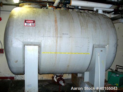 Used: Tank, 2,500 gallon, fiberglass, horizontal. Approximate 78" diameter x 102" long. Dished ends. Top manway, center bottom outlet. Mounted on carbon steel saddles.