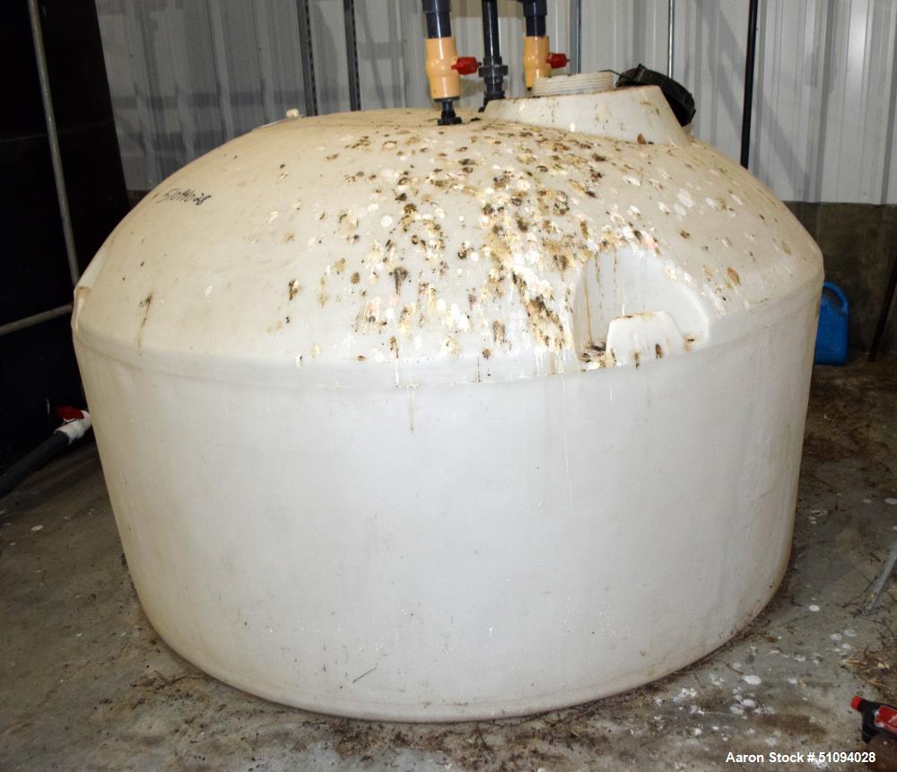 Used Polypropylene Tank, Approximate 800 Gallon, Vertical. Approximate 96" diameter x 36" straight side, dished top, flat bottom. Top man way, side bottom outlet. ** This will not be available for de...