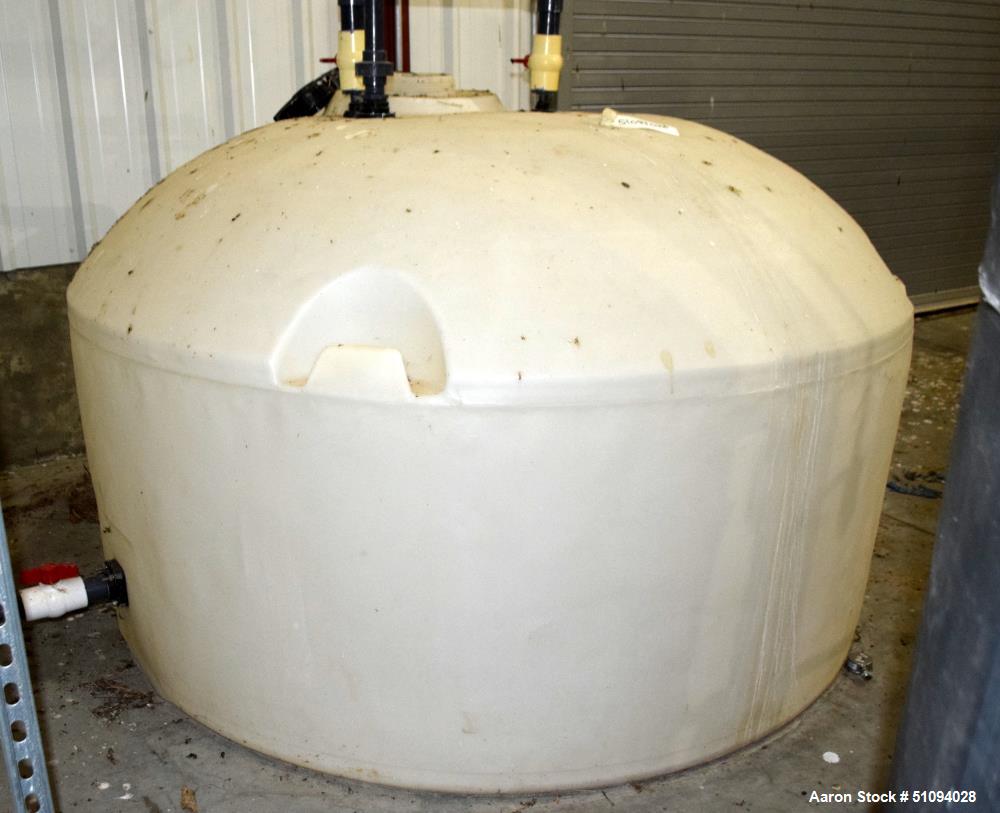 Used Polypropylene Tank, Approximate 800 Gallon, Vertical. Approximate 96" diameter x 36" straight side, dished top, flat bottom. Top man way, side bottom outlet. ** This will not be available for de...