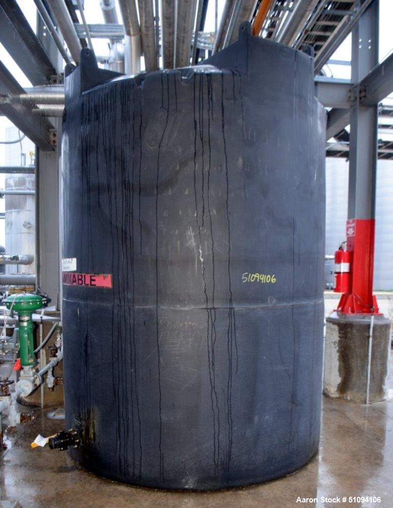 Used SII Snyder Polypropylene Tank, 3000 Gallon, Vertical. Approximate 90" diameter x 108" straight side, dished top, flat bottom. Top man way, side bottom outlet. Serial# 1308279258. ** This will no...