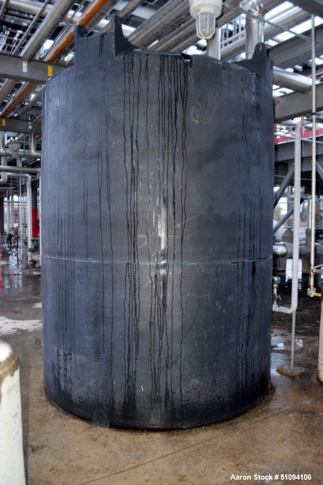 Used SII Snyder Polypropylene Tank, 3000 Gallon, Vertical. Approximate 90" diameter x 108" straight side, dished top, flat bottom. Top man way, side bottom outlet. Serial# 1308279258. ** This will no...