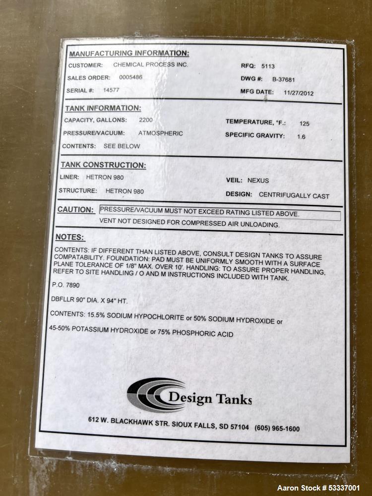 Fiberglass 2,200 Gallon Tank