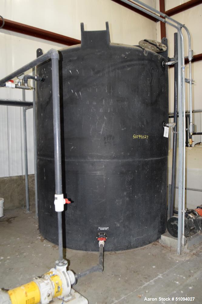 Used SII Snyder Polypropylene Tank, 3000 Gallon, Model ASM TK 3000VDT X 90, Vertical. Approximate 90" diameter x 108" straight side, dished top, flat bottom. Top man way, side bottom outlet. Serial# ...