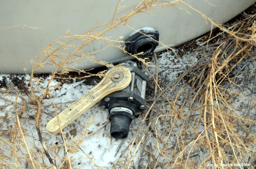 Used Ace Roto Mold Polypropylene Tank, Approximately 3000 Gallon, Vertical. Approximately 84" diameter x 104" straight side, dished top, flat bottom, side bottom outlet.