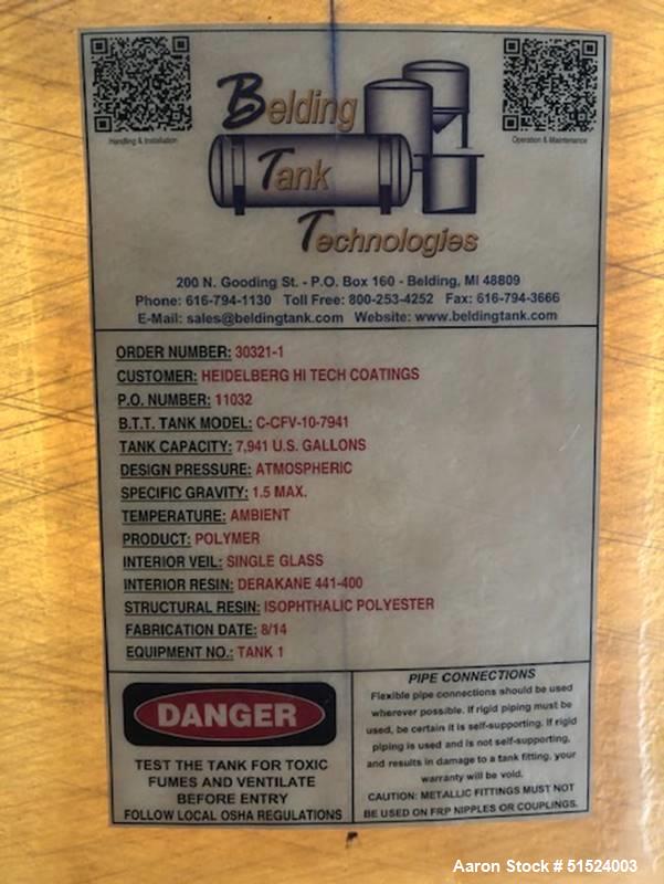 Used Belding Tank Technologies F.R.P Fiberglass Tank, 7,941 Gallons