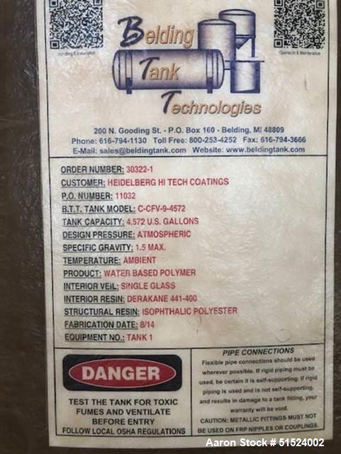 Used- Belding Tank Technologies F.R.P Fiberglass Tank