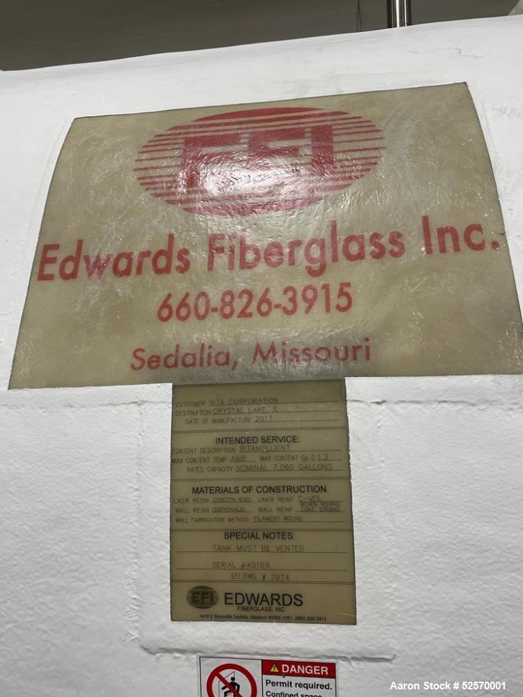 Used-Edwards Fiberglass Inc Tank, 7,060 Gallon
