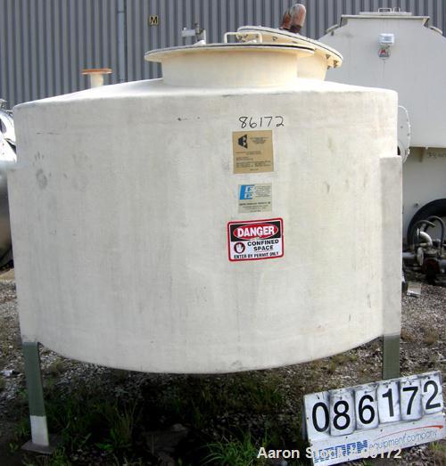 Used Empire Tank, 1200 Gallon, Fiberglass, Vertical. Approximate 84" diameter x 48" straight side. Dish top and bottom. Openings: top 2", 3", 24" manway with bolt down cover; 3" center bottom outlet....