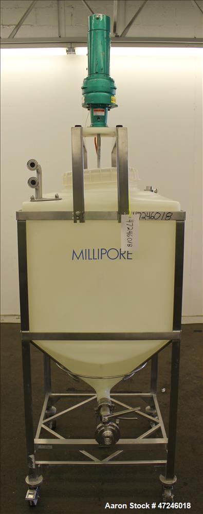 Used Millipore Plastic Mix Tank, Approximate 110 Gallon, Vertical.