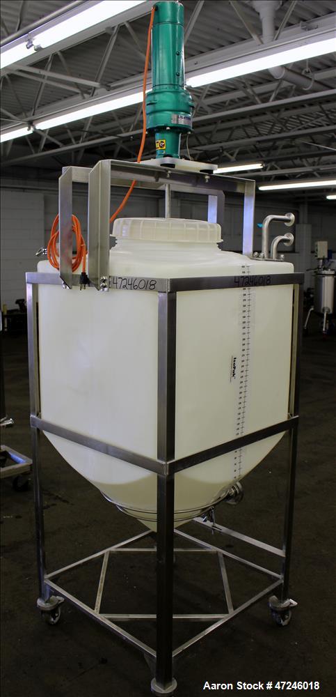 Used Millipore Plastic Mix Tank, Approximate 110 Gallon, Vertical.