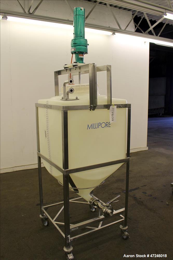 Used Millipore Plastic Mix Tank, Approximate 110 Gallon, Vertical.