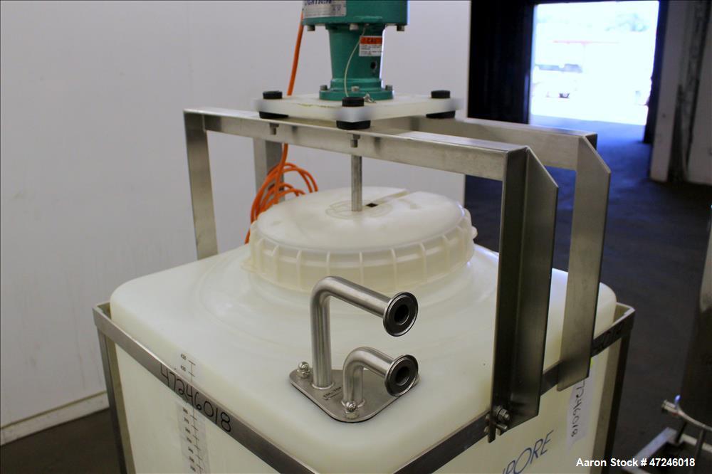 Used Millipore Plastic Mix Tank, Approximate 110 Gallon, Vertical.