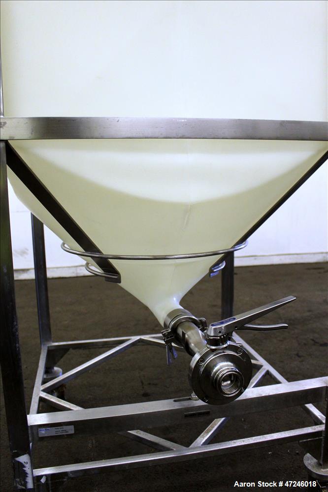 Used Millipore Plastic Mix Tank, Approximate 110 Gallon, Vertical.