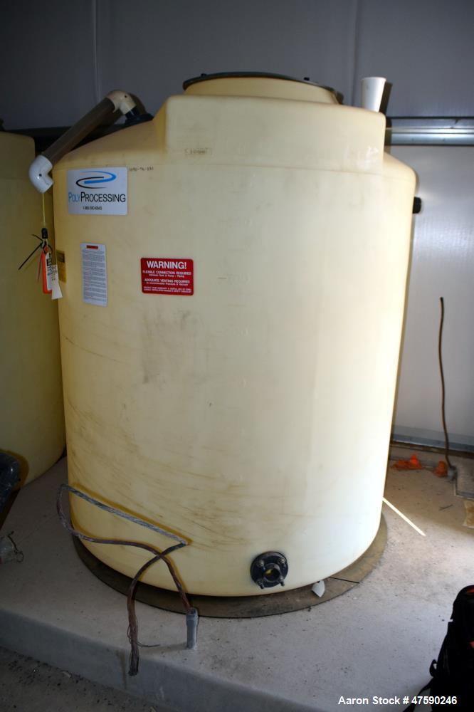 Unused- PolyProcessing Polyethylene Tank, 904 Gallon, Vertical. Approximate 64" diameter x 66" straight side, dished top, flat bottom. Serial# L-12-01042, built 2012.