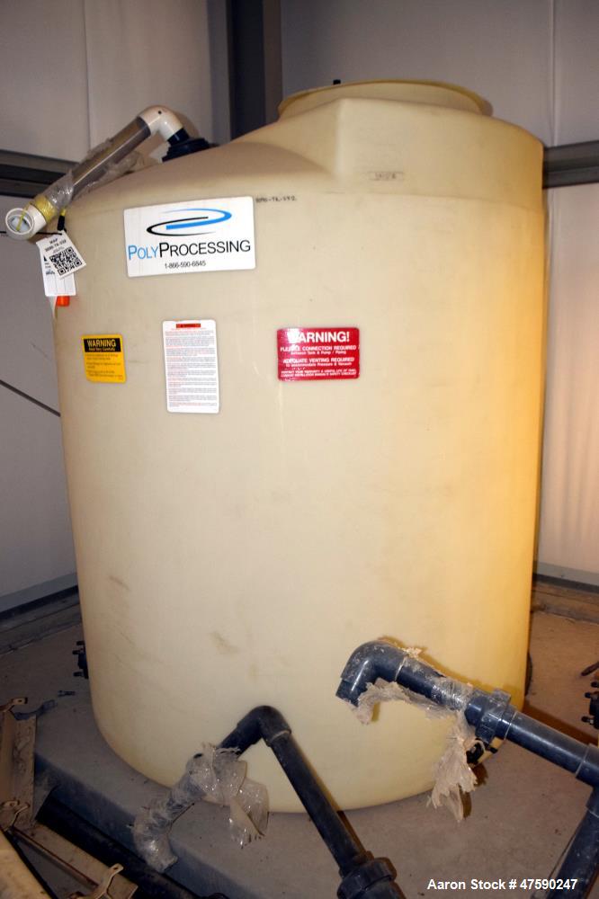 Unused- PolyProcessing Polyethylene Tank, 904 Gallon, Vertical. Approximate 64" diameter x 66" straight side, dished top, flat bottom. Serial# L-12-01043, built 2012.