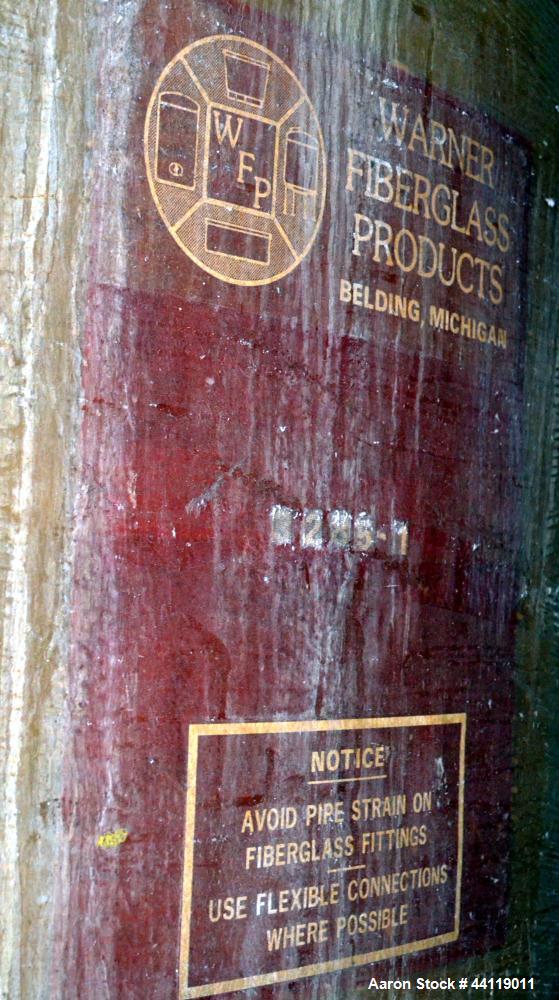 Used Warner Fiberglass Products Tank, Approximate 5000 Gallon, Vertical. Approximate 108" Diameter x 128" straight side, dished top, flat bottom.  Openings top 2", 6", 12", 20" man way with cover. 2"...