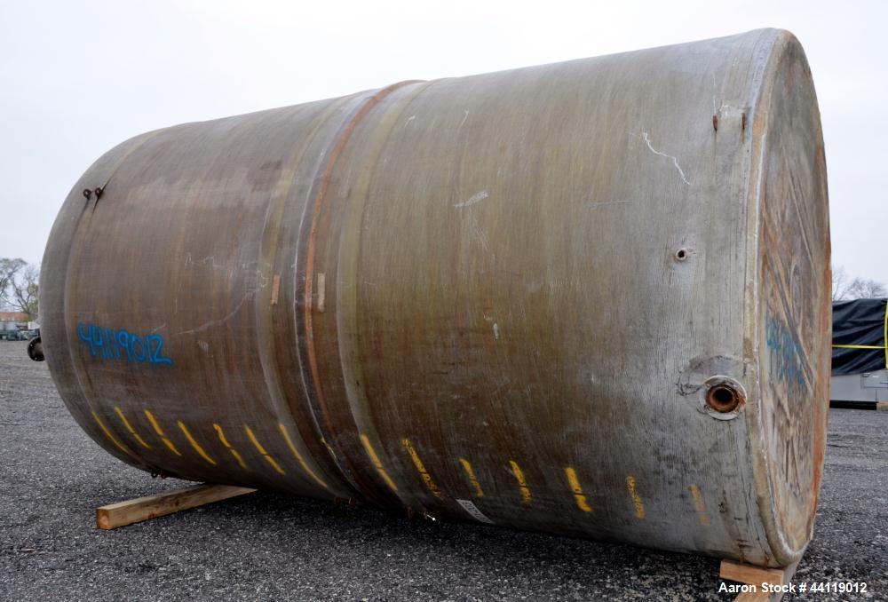 Used Warner Fiberglass Products Tank, Approximate 8000 Gallon, Vertical. Approximate 114" Diameter x 192" straight side, dished top, flat bottom.  Openings top 3", 20" man way with cover. 3" Side bot...