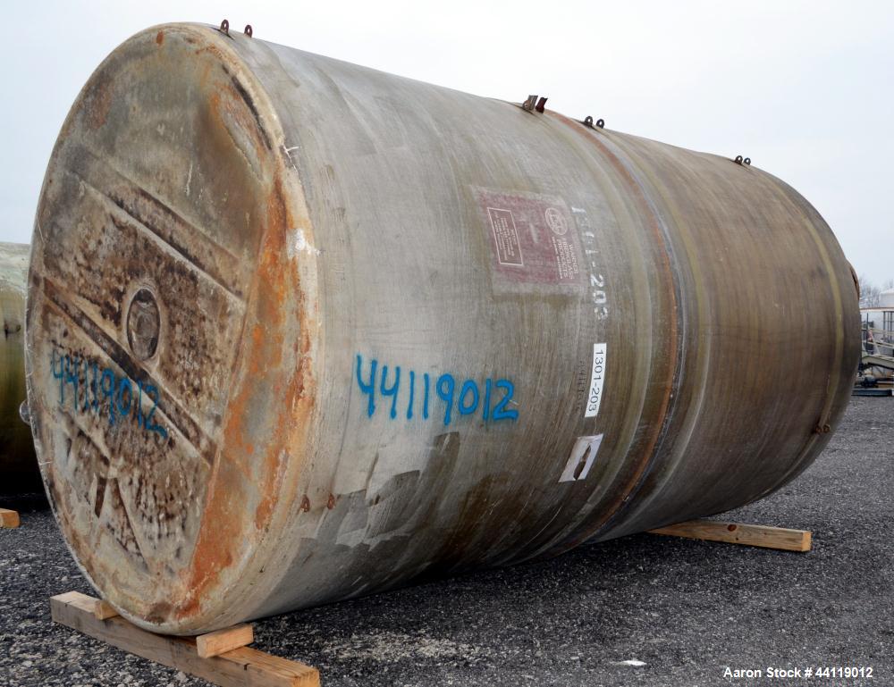 Used Warner Fiberglass Products Tank, Approximate 8000 Gallon, Vertical. Approximate 114" Diameter x 192" straight side, dished top, flat bottom.  Openings top 3", 20" man way with cover. 3" Side bot...