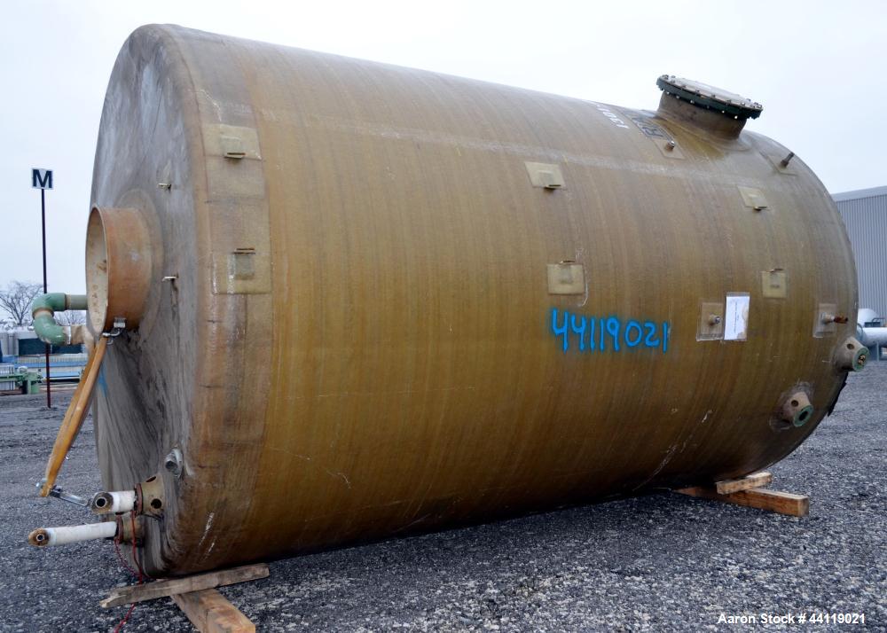 Used Raven Industries Fiberglass Tank, Approximate 10000 Gallon, Vertical. Approximate 120” Diameter x 190” straight side, dished top, flat bottom.  Openings top (2) 4”, 24” man way with cover. Side ...