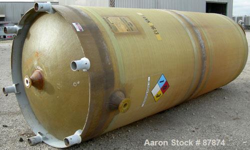 USED: Viatec tank, 3421 gallon, fiberglass, vertical. 72" diameter X 14' straight side, dished top and bottom. Internal rated atmos at 150 deg F. Top manway, center bottom outlet. Mounted on 6 legs. ...