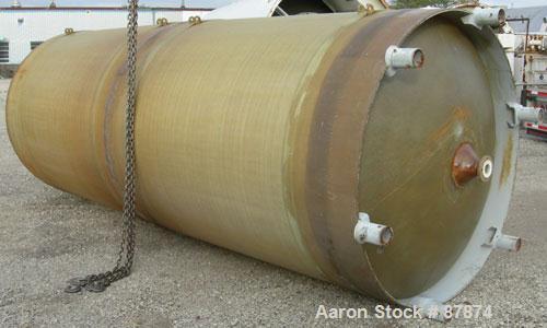USED: Viatec tank, 3421 gallon, fiberglass, vertical. 72" diameter X 14' straight side, dished top and bottom. Internal rated atmos at 150 deg F. Top manway, center bottom outlet. Mounted on 6 legs. ...