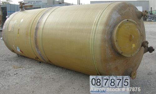 USED: Viatec tank, 3421 gallon, fiberglass, vertical. 72" diameter X 14' straight side, dished top and bottom. Internal rated atmos at 150 deg F. Top manway, center bottom outlet. Mounted on 6 legs. ...