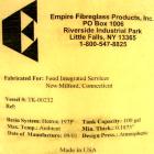 Used Empire Fibergalss Products Tank, 100 Gallon, Fiberglass, Vertical. Approximate 30