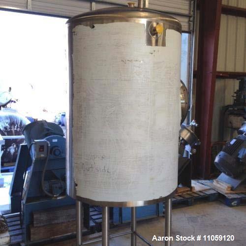 Unused- Sanitary Construction Tank, Approximately 200 Gallon, Vertical. Dish top and bottom. Mounted on 3' legs. Approximate...