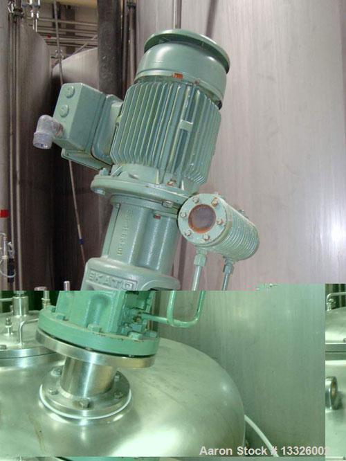 Used-ALA-AARUP agitated mixing tank. Material of construction is 316 stainless steel. 317 gallon (1200 liter) working capaci...