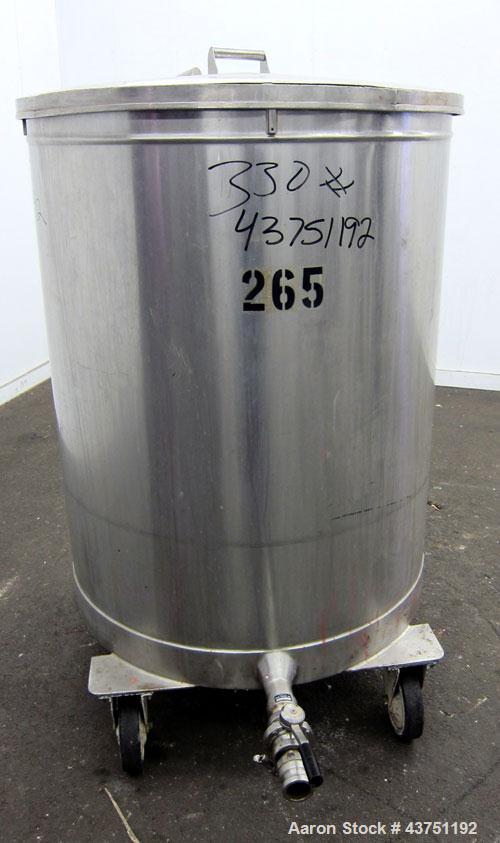 Used Tank, 200 Gallon, 304 Stainless Steel, Vertical. Approximate 38" diameter x 47" straight side. Open top with a 1 piece cover, 1/2" sloped bottom. 2-1/4" Side bottom outlet. Skirt mounted with ca...