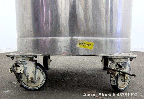 Used Tank, 200 Gallon, 304 Stainless Steel, Vertical. Approximate 38" diameter x 47" straight side. Open top with a 1 piece cover, 1/2" sloped bottom. 2-1/4" Side bottom outlet. Skirt mounted with ca...