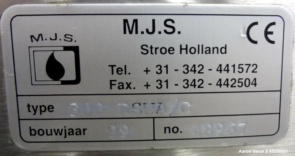 Used M.J.S. Tank, 300 Liter (79.2 Gallon), Type 300 RSWAC/C, 304 Stainless Steel, Vertical. Approximately 30-1/2" diameter x 25" straight side, open top with a (1) piece  cover, flat bottom. Provisio...