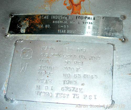 Used Used: O.G. Kelley Co. Pressure Tank, 55 gallon, stainless steel, vertical. 24" diameter x 27" straight side, dished top and bottom. Internal rated 50 psi at 300 deg.f.. Openings top 10" with cov...