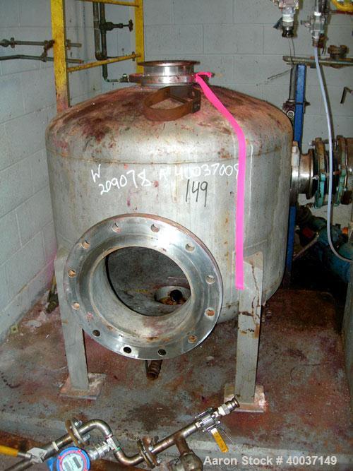 Used Used: Douglas Brothers tank, 100 gallon, stainless steel, vertical. 36" diameter x 24" straight side, dished top and bottom. Internal rated 14 psi at 325 deg.f.. Openings top 6", side 12",6", 6"...