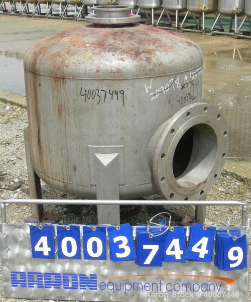Used Douglas Brothers tank, 100 gallon, 321 stainless steel, vertical. 36" diameter x 24" straight side, dished top and bottom. Internal rated 14 psi at 325 deg.f.. Openings top 6", side 12",6", 6" c...