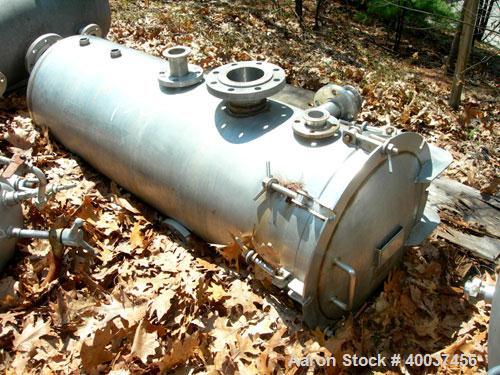 Used Designers Fabricators tank, 80 gallon, stainless steel, vertical. 20" diameter x 56" straight side, slight dished bolt on top, dished bottom. Intenal rated 5 psi at 200 deg.f.. Openings side (3)...