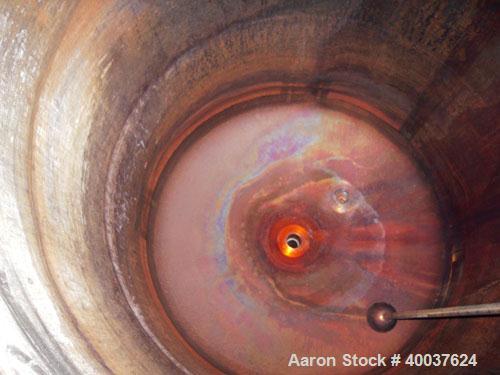 Used Tank, 325 gallon, stainless steel, vertical. 42" diameter x 50" straight side, flat top, dished bottom. Openings top 1",2",3",18" manway. 2" center bottom outlet. Mounted on 4 stainless steel le...