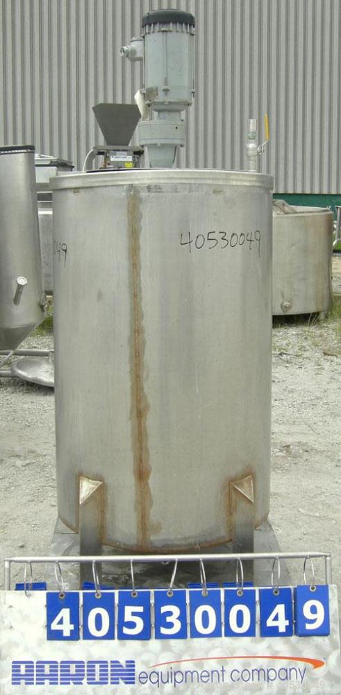 Used - CMT Environmental Services Tank, 175 gallon, 304 stainless steel. Approximately 32" diameter x 48" straight side. Flat open top with a 1 piece cover, dished bottom. Top entering agitator, 3/4"...