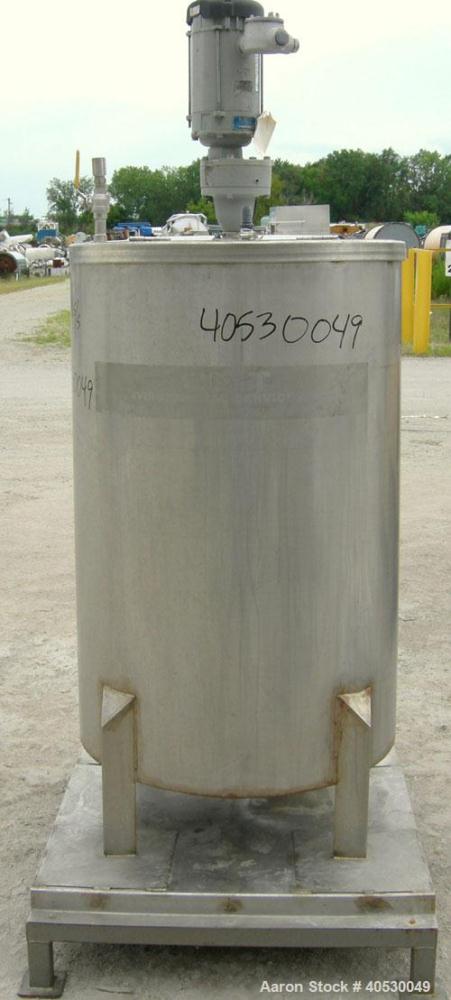 Used - CMT Environmental Services Tank, 175 gallon, 304 stainless steel. Approximately 32" diameter x 48" straight side. Flat open top with a 1 piece cover, dished bottom. Top entering agitator, 3/4"...
