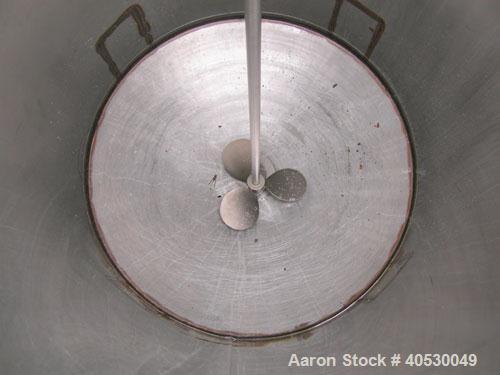 Used - CMT Environmental Services Tank, 175 gallon, 304 stainless steel. Approximately 32" diameter x 48" straight side. Flat open top with a 1 piece cover, dished bottom. Top entering agitator, 3/4"...