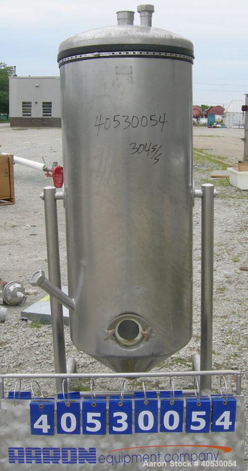 Used - A.B. Separator Tank, 110 gallon, 304 stainless steel. Approximately 24" diameter x 56" straight side. Open top with a cover with (2) openings. Coned bottom. Openings: side 2" tri-clamp, 2 1/2"...