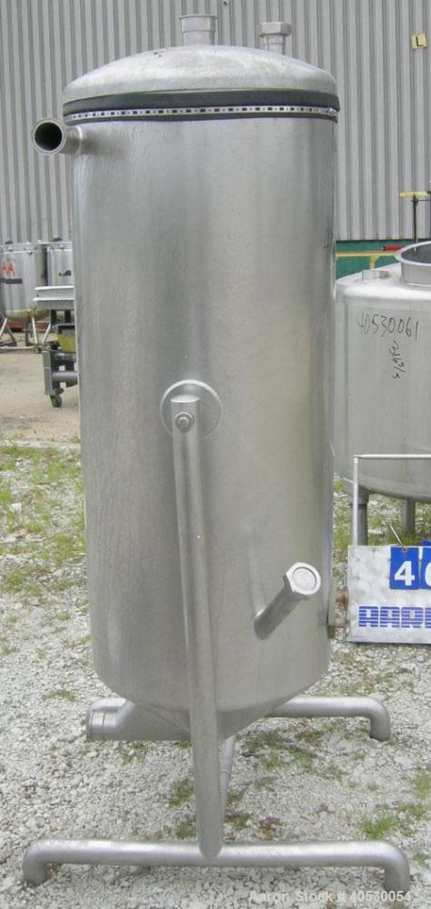 Used - A.B. Separator Tank, 110 gallon, 304 stainless steel. Approximately 24" diameter x 56" straight side. Open top with a cover with (2) openings. Coned bottom. Openings: side 2" tri-clamp, 2 1/2"...